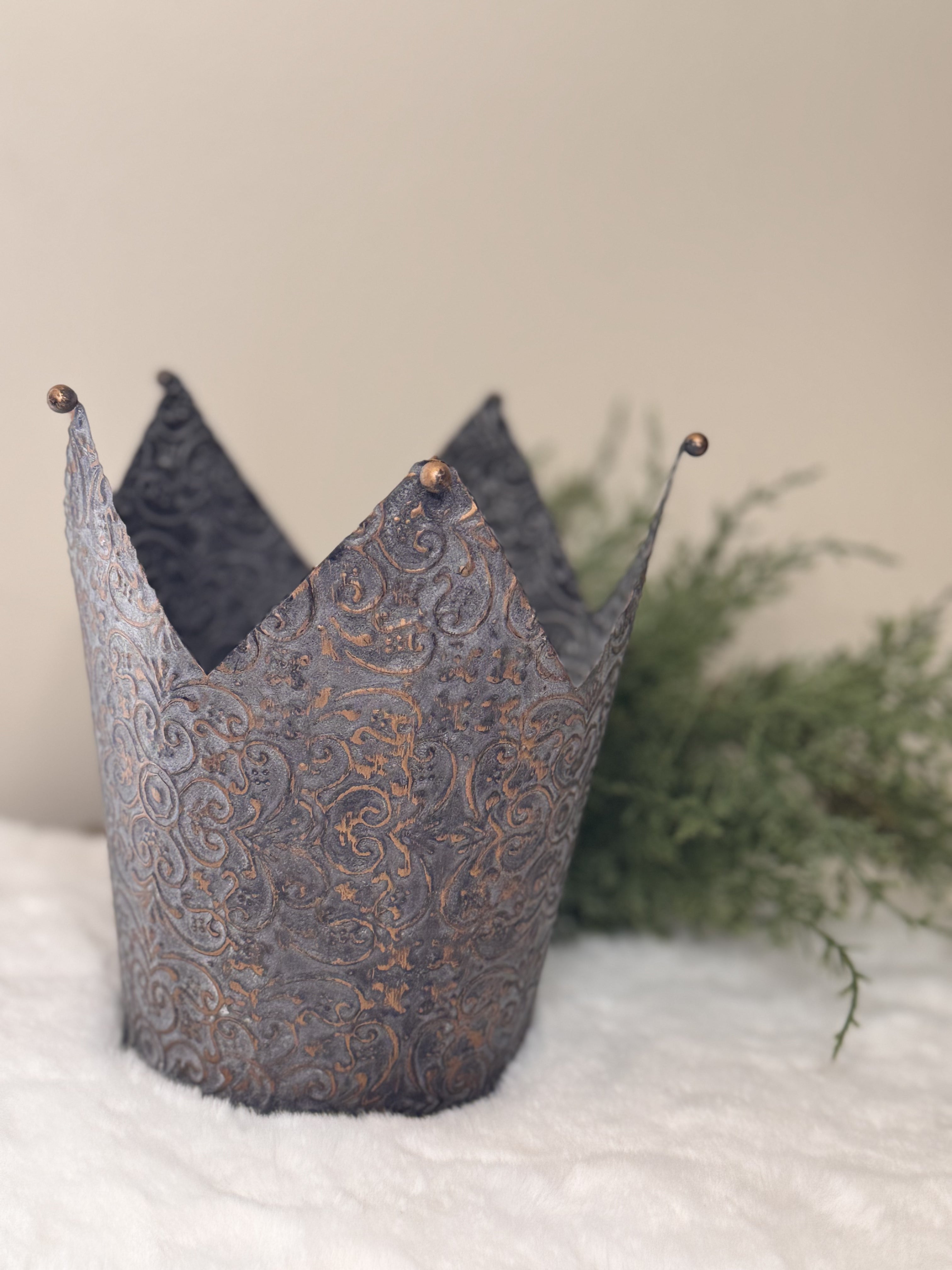 Bronze Embroidered Crown 7.5 H